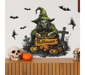 Pegatinas de pared para decoración del hogar, diseño de bruja, murciélago y fantasma de Halloween para dormitorio, sala de estar 30*60CM*2PCS/fun-b60