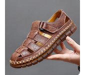 Sandalias de verano de moda para hombre, de piel auténtica, estilo gladiador romano, para playa, para exteriores, suaves, para vadear. 6.5 negro