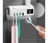 Portacepillos de dientes Esterilizador inteligente con esterilización ultravioleta Dispositivo de limpieza dental y exprimidor de pasta dental de montaje en pared sin perforaciones ADM blanco
