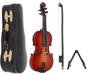 Violín en miniatura de madera, artesanía decorativa, instrumento musical, modelo de violín para casa de muñecas con soporte
