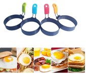 Anillos antiadherentes para huevos con asas plegables de silicona, anillos para cocinar con molde para bollos y cazadores furtivos de huevos rojo