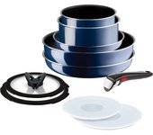 Juego de ollas y sartenes Tefal con mangos extraíbles para fuegos de gas libres de sustancias nocivas como Neo Royal Blue L43791, juego de 10 piezas, solo azul, azul