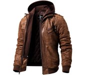 Chaqueta de cuero informal con capucha para hombre, abrigo con capucha, talla grande, otoño/invierno, tendencia locomotora de dos pisos 2XL negro