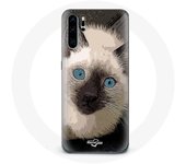 Coque pour Huawei P30 pro Chat Siamois Noir et blanc aux Yeux Bleus
