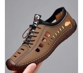 Fabricante de zapatos para hombre, sandalias transpirables de verano, nuevos zapatos casuales para hombre, zapatos de negocios de cuero hueco, zapatos de suela suave con agujeros 39 negro
