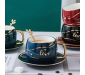 Gold Tracing Plato de taza de café de estilo nórdico Juego de dos piezas Taza simple Taza de agua Taza de café Taza de leche Taza de desayuno Té de la tarde Té de flores rojo