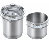 Juego de 2 tazas apilables para acampar de acero inoxidable con bolsa de almacenamiento, taza de café portátil con plegable