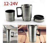 Hervidor de agua eléctrico para coche, 300/450 ml, 12 V, 24 V, taza térmica para agua, café, leche, para camping, viajes, de acero inoxidable, para calentar vehículos