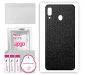 apgo Protective Skin Sticker for the back compatible with Samsung Galaxy A20, Wrap Film, Foil, Vinyl - Pattern Black Honeycomb