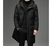 Ropa de algodón para hombres de mediana edad y mayores, versión larga, chaqueta con capucha cálida y resistente al frío en invierno XXXXXL negro