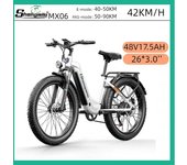 Bicicleta eléctrica Shengmilo MX06 con motor sin escobillas de 1000 W, velocidad máxima de hasta 45 km/h, neumáticos anchos de 26  x 3 , batería Samsung de gran capacidad de 48 V y 17,5 Ah. blanco