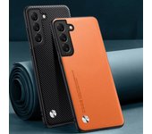 Funda de cuero de lujo para Samsung Galaxy S21 FE S22 S23 Plus, funda protectora de silicona para teléfono Samsung S21 S22 Ultra Coque S21 naranja