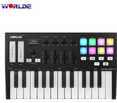 WORLDE Panda MINI II Controlador de teclado MIDI USB portátil de 25 teclas con 8 pads de disparo retroiluminados RGB 4