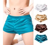 Ropa interior holgada para hombre, pantalones cortos de pijama de tela lisa con cintura elástica, pantalones cortos de salón de Color sólido, ropa de dormir M azul del lago