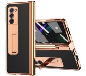 Funda de cuero plegable con soporte chapado de lujo para Samsung Galaxy Z Fold 4 2 Fold4 5g Fold3 Fold2 Fold 3, fundas protectoras de pantalla para bolígrafo for Galaxy Z Fold 3 oro