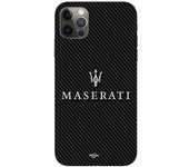 Funda Maniacase para iPhone 13 Pro Maserati fondo blanco carbono