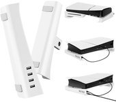Soporte horizontal para PS5 Slim con puerto de carga tipo C y base de concentrador USB 2.0 de 4 transferencias de datos para Playstation 5 Slim