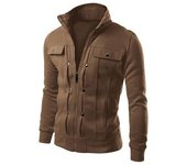 Hombres Primavera Otoño Chaqueta con Botones Cierre de Cremallera Color Sólido Cuello Alto Manga Larga Chaqueta Casual Ropa de Abrigo M blanco