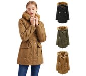 Chaqueta de algodón de felpa de invierno para mujer con cuello de piel con capucha chaqueta cálida chaqueta acolchada de talla grande para mujer 3XL negro