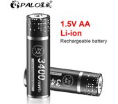 Batería de iones de litio AA de 1,5 V, batería recargable de iones de litio aa de alta capacidad de 3400mWh para relojes mp3, control remoto de coches de juguete 2PCS negro