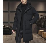 Chaqueta de plumón de algodón de longitud media para hombre: gruesa, cálida, de talla grande, abrigo informal de invierno L negro