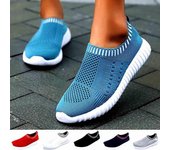 2025 Zapatillas de deporte de malla para mujer, zapatos casuales, zapatillas de deporte de moda para mujer, zapatillas planas sin cordones, zapatillas tipo calcetín 43 blanco