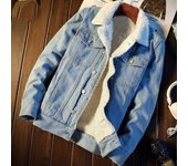 Chaqueta vaquera de lana de cordero para hombre, abrigo informal, cómodo, grueso y cálido de alta calidad, abrigos vaqueros térmicos, tendencia de moda para otoño e invierno L negro