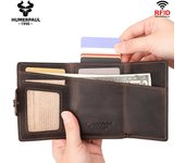 Humerpaul Monedero de piel de vacuno 100 % para hombre, tarjetero y portadocumentos con bolsillo para Airtag negro