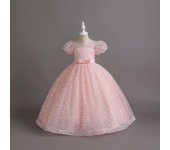 Vestido de princesa con mangas abullonadas para niña - Hilo de red largo - Atuendo de verano para cumpleaños y bodas 150 cm azul cielo