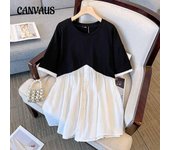 Camiseta de verano de talla grande para mujer, Top de manga corta con empalme irregular 2XL negro