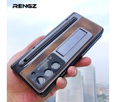 Soporte de cuero con ranura para bolígrafo y funda con lápiz óptico para Samsung Galaxy Z Fold 6 5 4, cubierta protectora de bisagra de pantalla de vidrio para Z Fold6 Fold5 For Galaxy Z Fold 5 negro