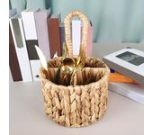 Cesta de flores portátil, estilo pastoral, organizador de brochas de maquillaje trenzado, cesta de cuatro compartimentos, organizador de cubiertos, soporte para utensilios de cocina