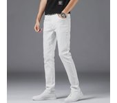 Vaqueros blancos elásticos de corte ajustado para hombre: estilo coreano moderno, pantalones rectos de calidad y de pierna pequeña. 33