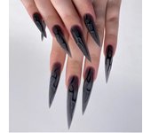 French Fake Nails Mechanical Silver Black Vine Nail Tips New Press on Nails  Women Girls XC-40-122
