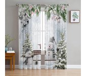Cortinas transparentes de gasa con diseño de muñeco de nieve y bayas de acebo para decoración de ventanas, sala de estar, dormitorio y cocina W135 x H115cm x1&Rod Pocket
