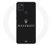 Coque Maniacase pour Samsung Galaxy A21s maserati blanc fond carbonne