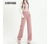 Pantalones vaqueros rosas para mujer, primavera y otoño, nuevos, de cintura alta, finos, sueltos, rectos, drapeados, versión estrecha de pantalones de pierna ancha. S blanco