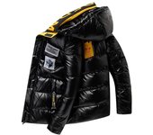 Chaqueta de invierno gruesa y cálida de cuero brillante para hombre, parka informal, ropa de abrigo de otoño, impermeable, con cuello alto y capucha XXXXL negro