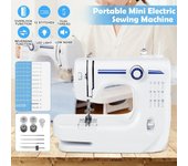Mini máquina de coser eléctrica de 12 puntadas, doble aguja, 110-220V, escritorio ajustable, luz LED para el hogar, Pedal para principiantes