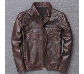 Nueva chaqueta de estilo informal para hombre, abrigo de piel de vaca Vintage, ropa clásica delgada de cuero genuino, abrigos informales de cuero y gamuza 4XL