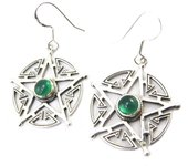 Les Trésors De Lily [P3748] - Boucles Argent 'Pentacle' vert argenté - 25 mm verde