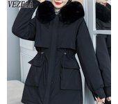 VEZFAA Chaquetas y abrigos de manga larga con estampado de colores sólidos para otoño e invierno a la moda para mujer Abrigos de plumas M caqui
