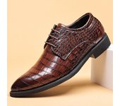 Zapatos de cuero de marca de lujo de piel de cocodrilo para hombre, zapatos de vestir casuales con estampado Derby Oxford y puntiagudos con cordones para hombre, zapatos de fiesta de boda 38 negro