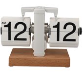 Reloj de Escritorio Flip Mecánico Automático Flip 12H AM PM Base de Madera Alimentado por Batería Vintage Retro Digital