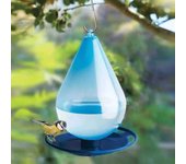 Bebedero para pájaros con gotas, alimentador de agua para pájaros salvajes colgantes para jardín al aire libre azul
