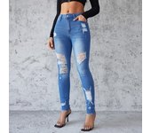 Pantalones vaqueros rotos para mujer, primavera y verano, ajustados, con realce de cadera y pierna pequeña. S azul