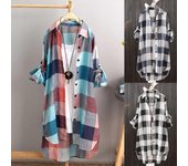 Camisa informal a cuadros para mujer, blusa holgada de gran tamaño con botones para exteriores, camisa tipo túnica, blusa de manga larga para mujer, Tops para el sol y la playa XXXL