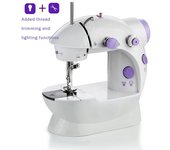 Mini máquina de coser portátil para el hogar, luz nocturna, pedal, línea recta, mesa de mano, kit de dos hilos, ropa eléctrica para bricolaje US plug blanco