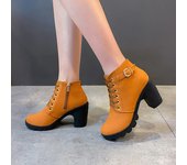 Botas de tacón alto de PU para mujer, zapatos europeos con cordones de alta calidad, para primavera e invierno, 2024 35 negro