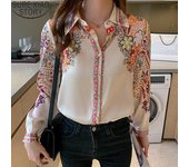 Blusa con estampado Floral a la moda de primavera, camisas de satén para mujer, Tops para mujer, camisas de seda con botones de manga larga para otoño 18440 S albaricoque